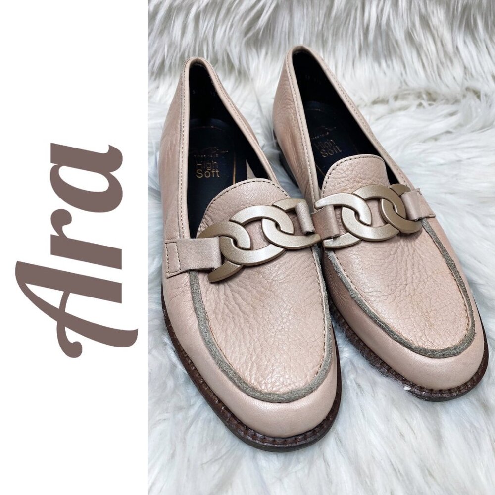 ARA KAELIN LEATHER BLUSH PINK CHAIN LINK LOAFER ACADEMIA PREPPY, SIZE 6.5